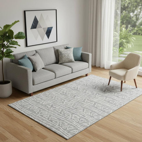 5' X 8' Gray And Silver Geometric Washable Area Rug With UV Protection