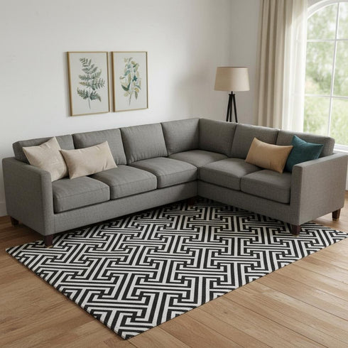 8' X 10' Black And Ivory Geometric Washable Area Rug With UV Protection
