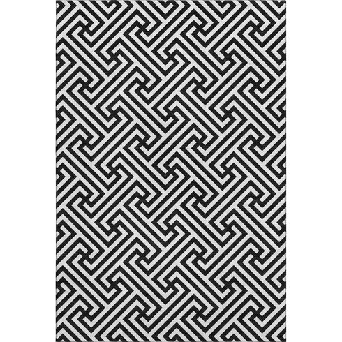 8' X 10' Black And Ivory Geometric Washable Area Rug With UV Protection