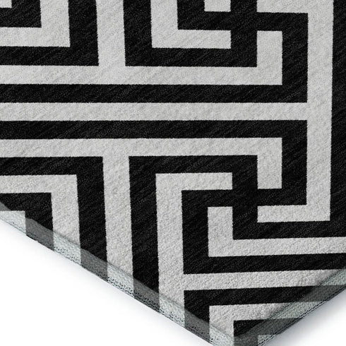 8' X 10' Black And Ivory Geometric Washable Area Rug With UV Protection