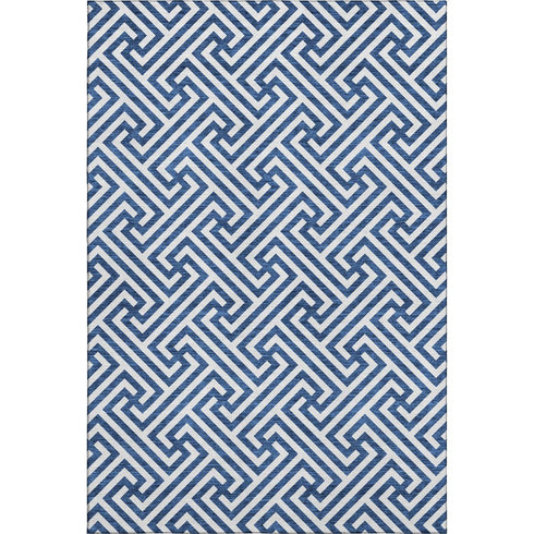 8' X 10' Blue And Ivory Geometric Washable Area Rug With UV Protection