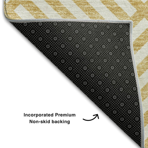 5' X 8' Gold And Ivory Geometric Washable Area Rug With UV Protection
