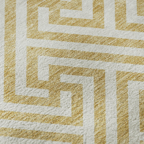 5' X 8' Gold And Ivory Geometric Washable Area Rug With UV Protection