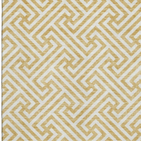 5' X 8' Gold And Ivory Geometric Washable Area Rug With UV Protection