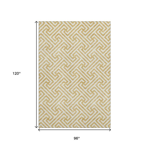 8' X 10' Gold And Ivory Geometric Washable Area Rug With UV Protection