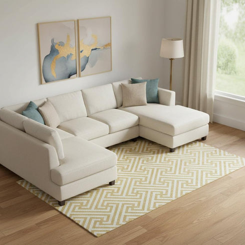 8' X 10' Gold And Ivory Geometric Washable Area Rug With UV Protection