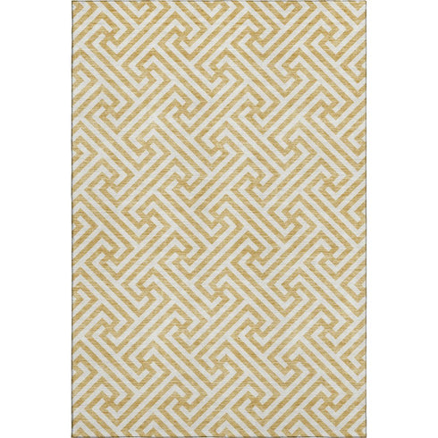 8' X 10' Gold And Ivory Geometric Washable Area Rug With UV Protection