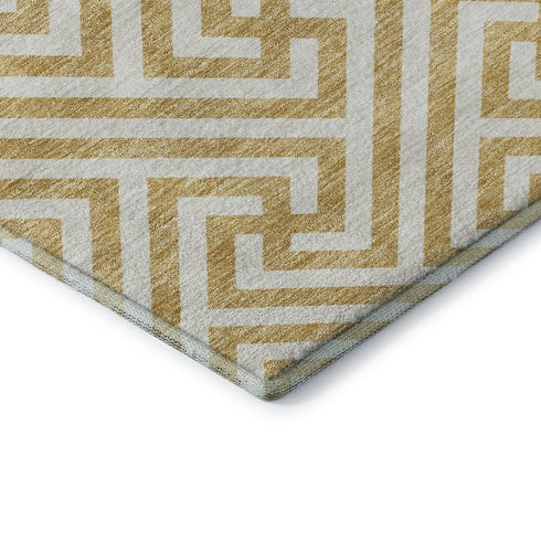 8' X 10' Gold And Ivory Geometric Washable Area Rug With UV Protection