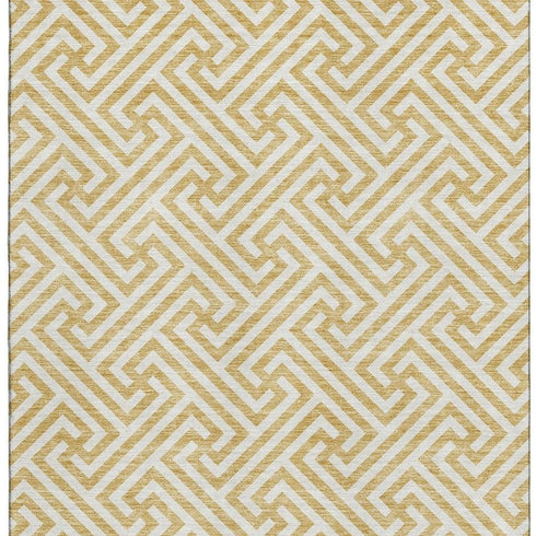 8' X 10' Gold And Ivory Geometric Washable Area Rug With UV Protection