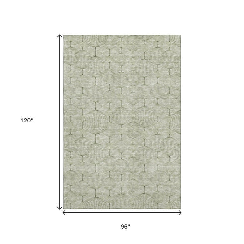 8' X 10' Artichoke Green And Ivory Geometric Washable Area Rug With UV Protection