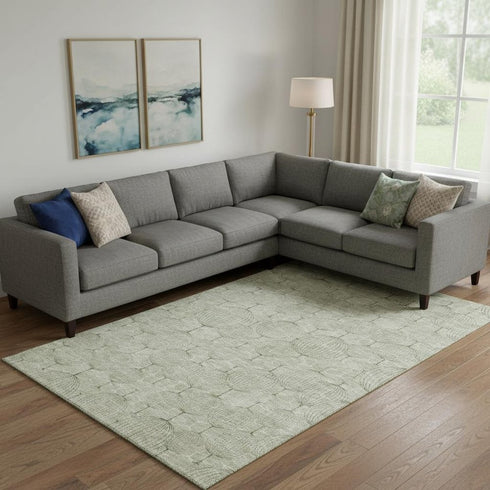 8' X 10' Artichoke Green And Ivory Geometric Washable Area Rug With UV Protection