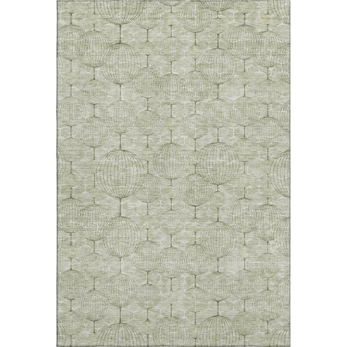 8' X 10' Artichoke Green And Ivory Geometric Washable Area Rug With UV Protection