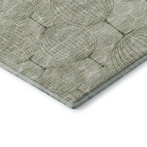 8' X 10' Artichoke Green And Ivory Geometric Washable Area Rug With UV Protection