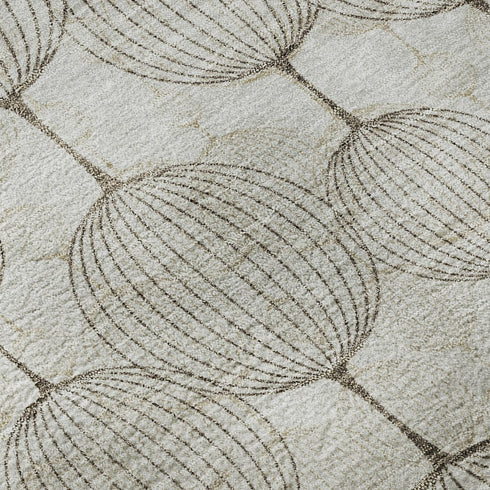 8' Beige And Brown Geometric Washable Round Rug With UV Protection