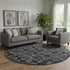 8' Black And Ivory Geometric Washable Round Rug With UV Protection