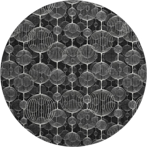 8' Black And Ivory Geometric Washable Round Rug With UV Protection