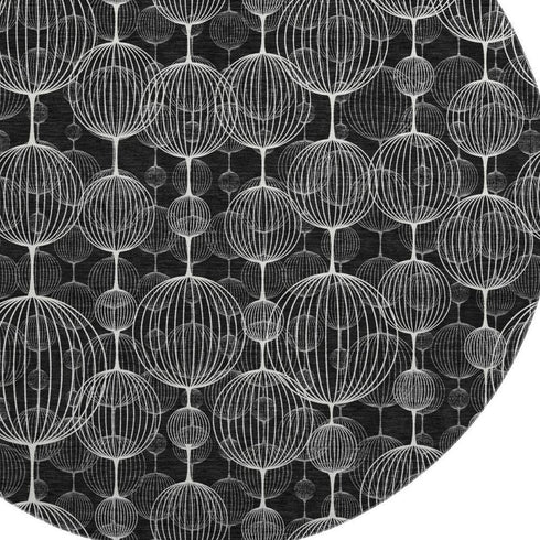 8' Black And Ivory Geometric Washable Round Rug With UV Protection