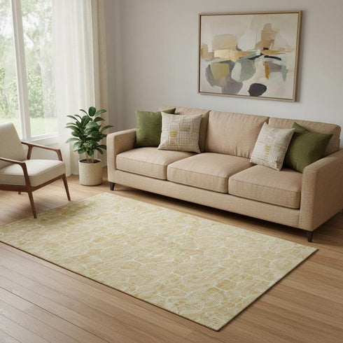 5' X 8' Gold And Ivory Geometric Washable Area Rug With UV Protection