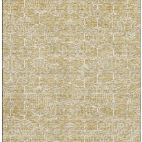 5' X 8' Gold And Ivory Geometric Washable Area Rug With UV Protection