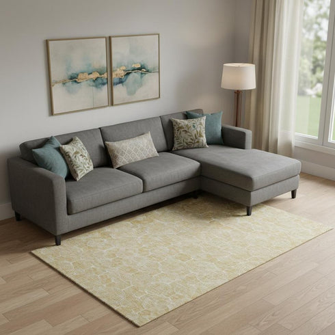9' X 12' Gold And Ivory Geometric Washable Area Rug With UV Protection