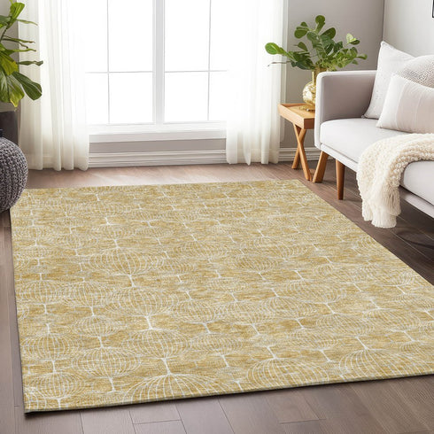 9' X 12' Gold And Ivory Geometric Washable Area Rug With UV Protection