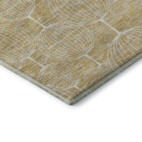 9' X 12' Gold And Ivory Geometric Washable Area Rug With UV Protection