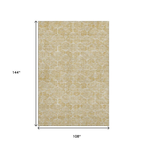 9' X 12' Gold And Ivory Geometric Washable Area Rug With UV Protection