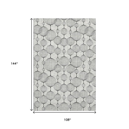 9' X 12' Graphite And Silver Geometric Washable Area Rug With UV Protection