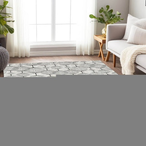 9' X 12' Graphite And Silver Geometric Washable Area Rug With UV Protection