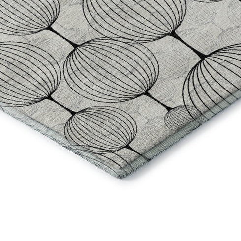 9' X 12' Graphite And Silver Geometric Washable Area Rug With UV Protection
