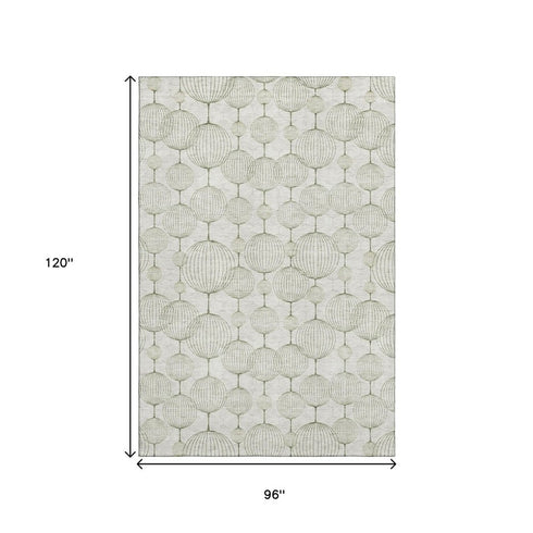 8' X 10' Green And Beige Geometric Washable Area Rug With UV Protection