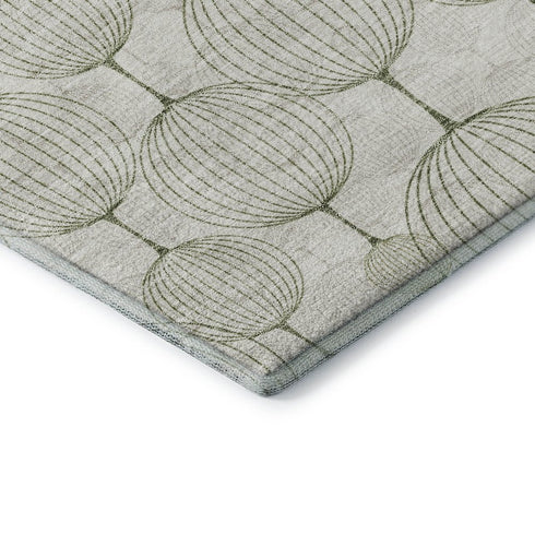 8' X 10' Green And Beige Geometric Washable Area Rug With UV Protection