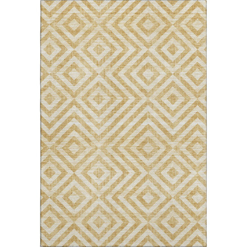 5' X 8' Gold And Ivory Geometric Washable Area Rug With UV Protection