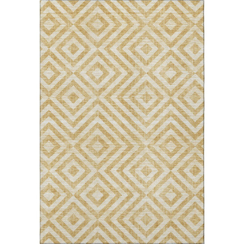 5' X 8' Gold And Ivory Geometric Washable Area Rug With UV Protection