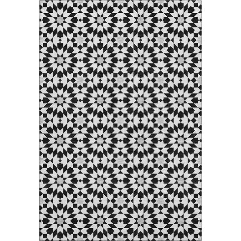 5' X 8' Black And Silver Geometric Washable Area Rug With UV Protection