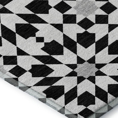 5' X 8' Black And Silver Geometric Washable Area Rug With UV Protection