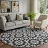8' Black And Silver Geometric Washable Round Rug With UV Protection