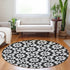 8' Black And Silver Geometric Washable Round Rug With UV Protection