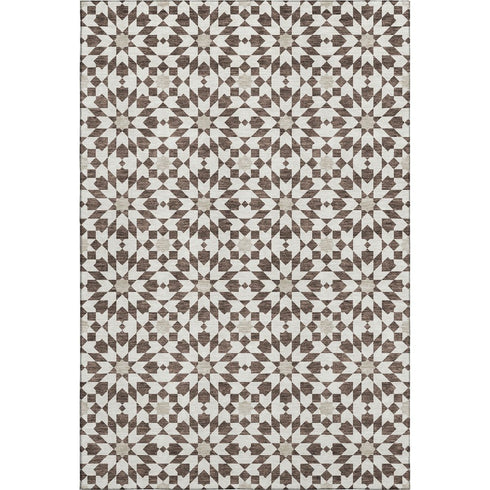5' X 8' Brown And Ivory Geometric Washable Area Rug With UV Protection
