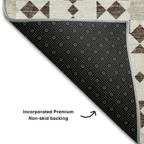 5' X 8' Brown And Ivory Geometric Washable Area Rug With UV Protection