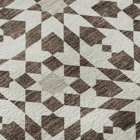 5' X 8' Brown And Ivory Geometric Washable Area Rug With UV Protection