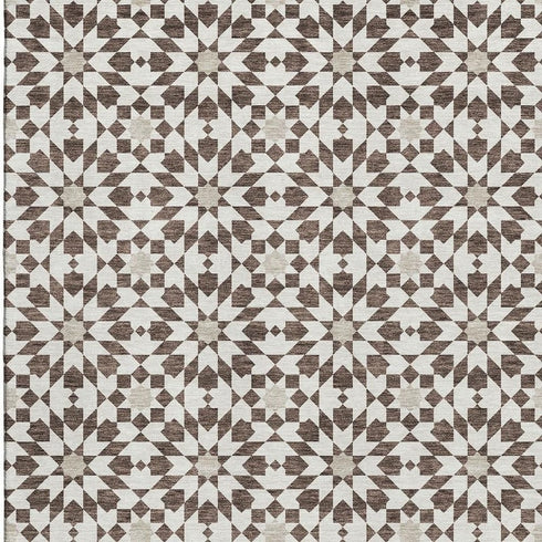5' X 8' Brown And Ivory Geometric Washable Area Rug With UV Protection