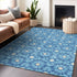8' X 10' Denim Blue And Ivory Geometric Washable Area Rug With UV Protection