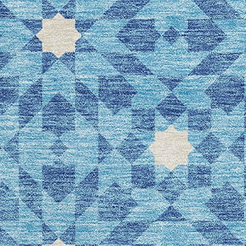 8' X 10' Denim Blue And Ivory Geometric Washable Area Rug With UV Protection