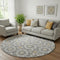 8' Gray Ivory And Gold Geometric Washable Round Rug With UV Protection