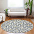 8' Gray Ivory And Gold Geometric Washable Round Rug With UV Protection