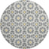 8' Gray Ivory And Gold Geometric Washable Round Rug With UV Protection