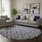 8' Navy Blue Ivory And Gold Geometric Washable Round Rug With UV Protection