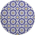 8' Navy Blue Ivory And Gold Geometric Washable Round Rug With UV Protection
