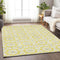 9' X 12' Yellow Ivory And Gray Geometric Washable Area Rug With UV Protection